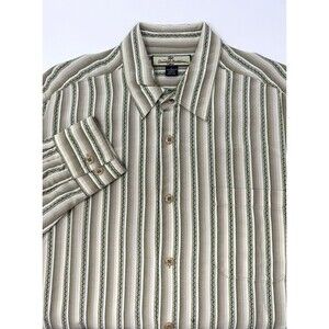 Tommy Bahama Tan Green Striped‎ Long Sleeve Shirt Men's L